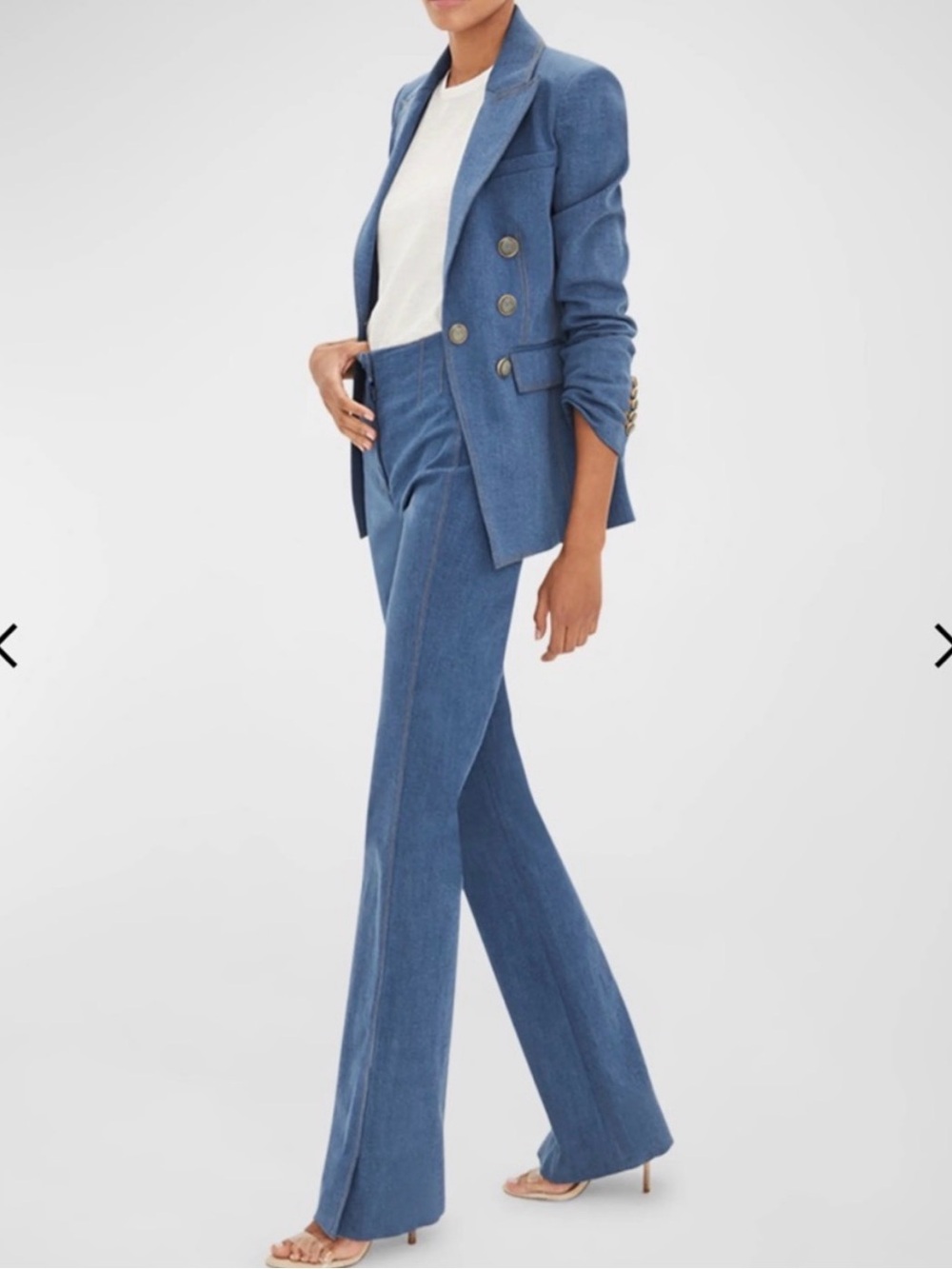 Veronica Beard Blue and White Mixed-Fabric Pant Suit
